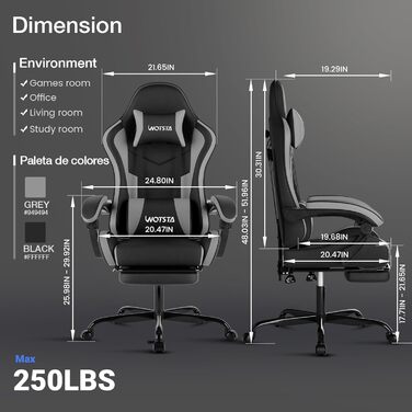 Ігрове крісло Комп&39ютерне крісло Ергономічне ігрове крісло з підставкою для ніг Офісне крісло Ергономічне комп&39ютерне крісло з поперековою опорою (BLKGY) Blackgery