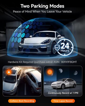 Канальна автомобільна відеореєстратор із Wi-Fi GPS, 4K1080P для передньої та внутрішньої камери, 2,5K 1600P1080P1080P, 3-дюймовий РК-дисплей із супер ІЧ-випромінюванням, цілодобовий паркувальний монітор, Макс. 512 ГБ (бездротова спереду та ззаду), 07 Dash