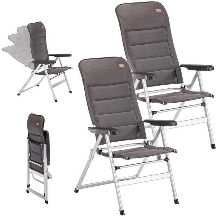 Складаний стілець Skandika Lepola Складаний кемпінговий стілець з алюмінію, алюмінієвий садовий стілець, регульована спинка в 7 положеннях, вантажопідйомність 180 кг, складний, висока спинка, підголівник Кемпінг, сад, комплект з 2 шт.