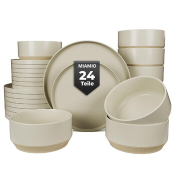 МАЯМІО Набір столового посуду на 8 осіб / 24 предмети з керамічного посуду, бежевий/Обідній сервіз Можна мити в посудомийній машині та використовувати в мікрохвильовій печі Колекція Sierra (Світлий, набір столового посуду (24 шт.)) Набір столового посуду 
