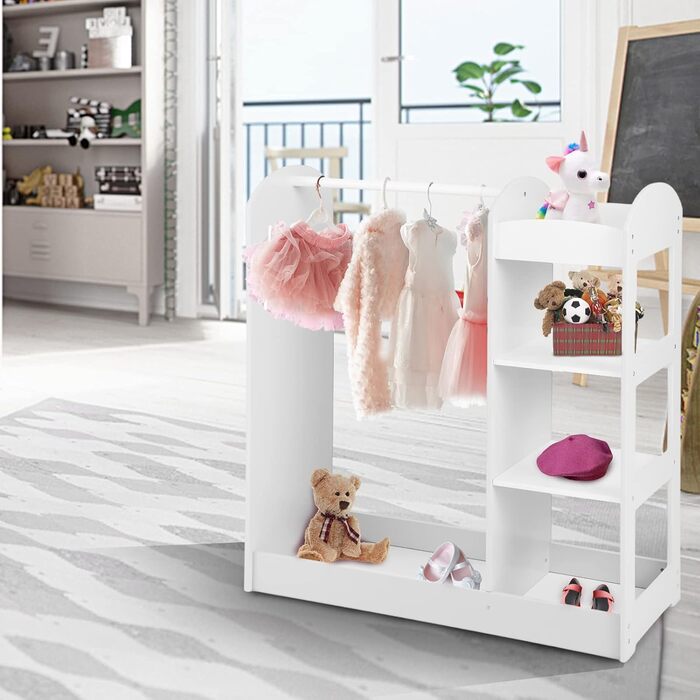 Дитяча шафа для одягу DREAMADE з дзеркалом і вішалкою для одягу, дитяча шафа з 4 відкритими полицями, вішалка для дитячого одягу д