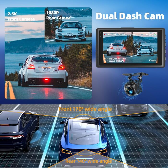 Автомобільна відеореєстраторна камера спереду ззаду, автомобільна камера WiFi/APP управління подвійною відеореєстраторною камерою