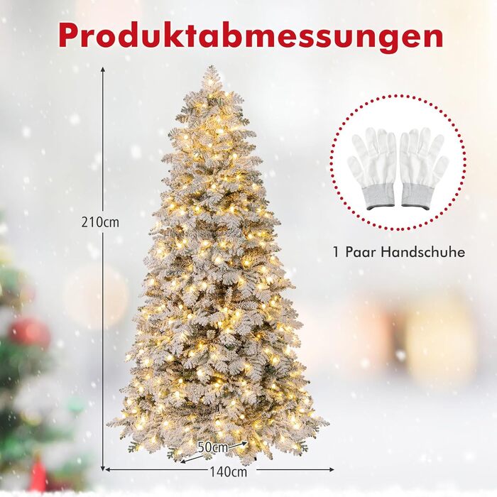 Штучна ялинка з вогнями та снігом 210 см COSTWAY