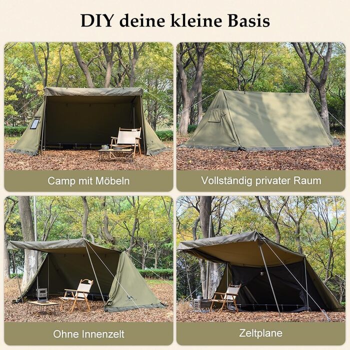 Намет TOMOUNT Cotton House, міні-намет-укриття на 1 людину з внутрішнім наметом та отвором для плити, кемпінговий намет на 4 сезони для активного відпочинку, кемпінгу, пішого туризму, трекінгу