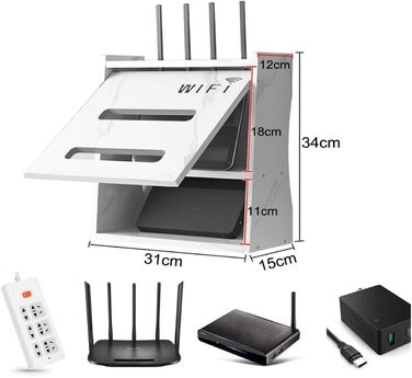 Шафа маршрутизатора PUIOTEAI, приховування маршрутизатора, полиця для роутера, настінні полиці для зберігання маршрутизатора WiFi, органайзер кабелю коробки WiFi (настільний або настінний) (білий) білий