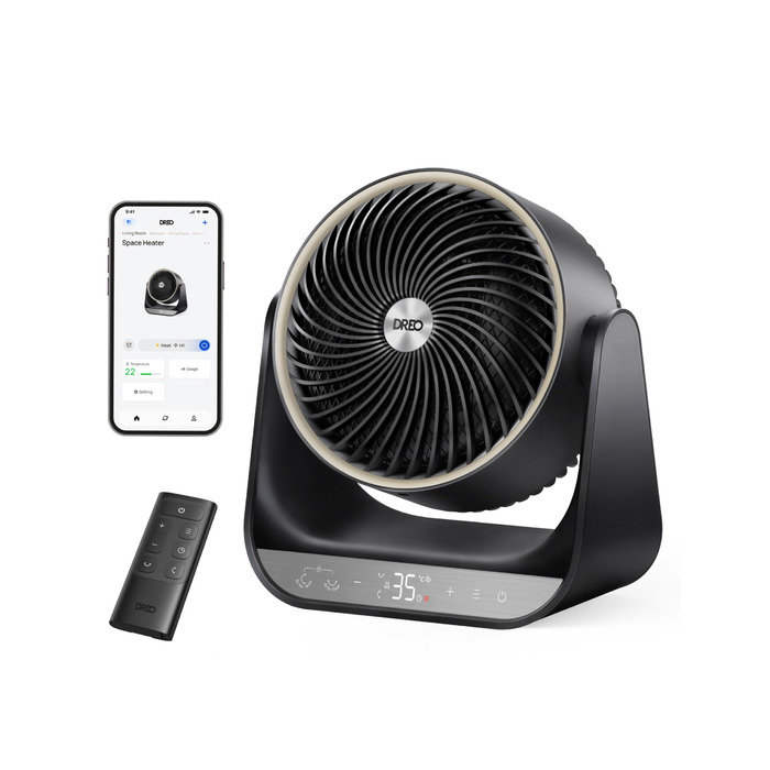 Кімнатний вентилятор-обігрівач Dreo, електричний обігрівач потужністю 2000 Вт з пультом дистанційного керування та термостатом, 7 режимів, захист від перегріву та перекидання, портативний обігрівач для всієї кімнати, чорний, обігрівач для всієї кімнати 71