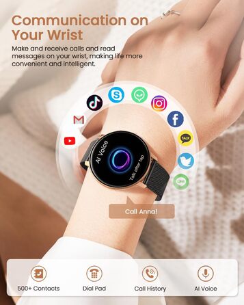 Жіночий круглий смарт-годинник, фітнес-годинник з функцією телефону, 24-годинний монітор серцевого ритму, відстеження SpO2, відстеження менструального циклу, понад 120 спортивних режимів, відстеження сну, водонепроникність IP68, крокомір, сумісний з iOS/A