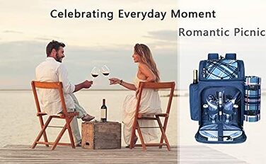 Рюкзак-кошик для пікніка Hap Tim для 2 осіб з ізольованим герметичним відділенням-холодильником, тримачем для вина, флісовою ковдрою, набором столових приборів, ідеально підходить для пляжної вечірки та кемпінгу (EU-36083-BL) 2 особи світло-блакитний