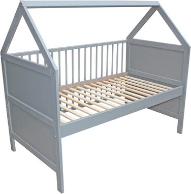Дитяче ліжко Micoland, дитяче ліжко, дитяче ліжко, приліжкове ліжко, ліжко-будинок 140x70 см, трансформоване, суцільно сірий колір (ліжко з низькими бічними бортиками)