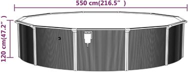 Басейн Tidyard із безпечною драбиною Надземний басейн Дитячий басейн Садовий басейн Плавальний басейн, стійка до УФ-випромінювання ПВХ підкладка, зі скімером, вхідним соплом і 2 шлангами, 550x120 см