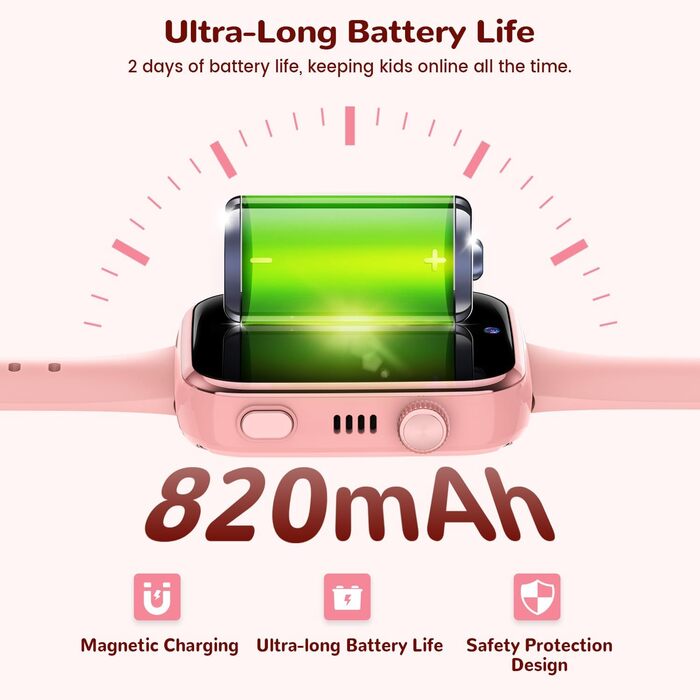 Дитячий смарт-годинник з функцією відеодзвінків та телефону, дитячий годинник з GPS, голосовим чатом, WhatsApp, WiFi, SOS, SMS, шкільним режимом, крокоміром, водонепроникний IP68, будильник, дитячий смарт-годинник для дівчаток/хлопчиків, рожевий