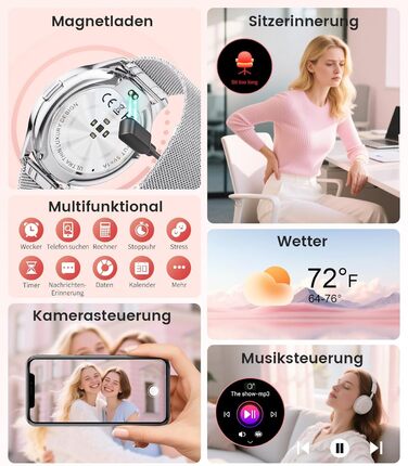 Жіночий смарт-годинник LIGE (2 ремінці), 1,43-дюймовий HD AMOLED-дисплей, смарт-годинник з функцією телефону, фітнес-годинник, спортивний годинник з понад 120 спортивними режимами, відстеження сну, відстеження менструального циклу, годинник для iOS/Androi