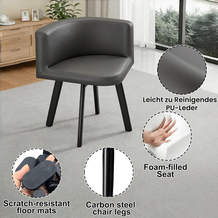 Обідній комплект із 4 стільцями, маленький круглий обідній стіл 90 см, для 4-6 осіб, для їдальні, кухні, вітальні, сучасні кухонні стільці (80 см сірого кольору)