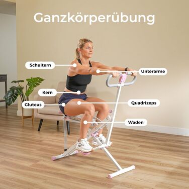 Тренажер для присідань Sunny Health & Fitness Row-N-Ride, складний тренажер із регульованим опором, домашній тренажер для тренування рук, сідниць та ніг, доступний у різних кольорах, рожевий