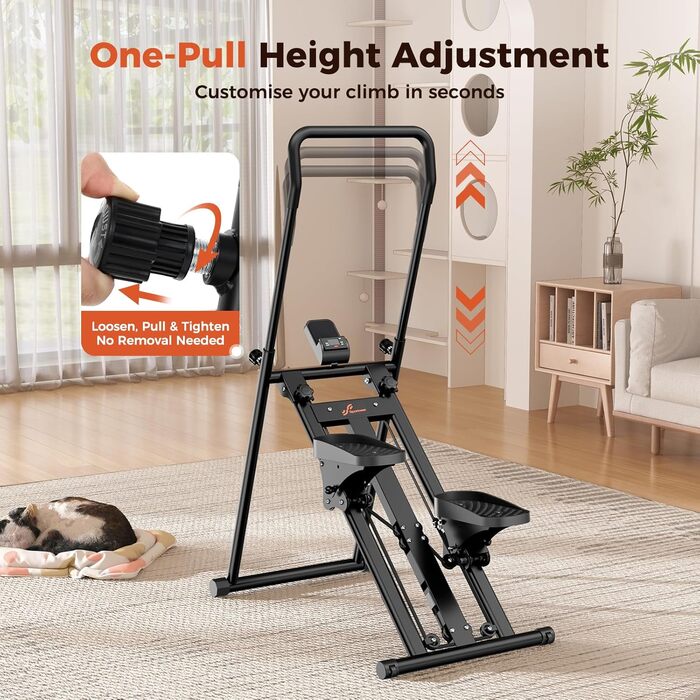 Складаний степер Sportneer для домашнього використання з кермом та регульованим опором, тренування Stairmaster для ніг та корпусу, домашній степер до 200 кг, чорний
