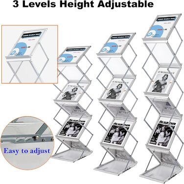 Складана підставка для брошур TUKA-i-AKUT з 6 відділеннями, формат A4, виготовлена з алюмінію/акрилу, включає сумку для перенесення, підставку для літератури, підставку для брошур на підлогу, підставку для журналів, тримач для каталогів, складаний дисплей