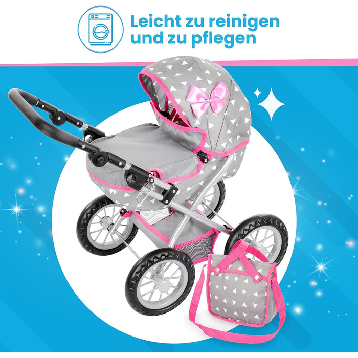 Коляска для ляльок Kinderplay від 2 років, коляска для ляльок від 2 років - Легка та стійка конструкція, коляска для ляльок від 1