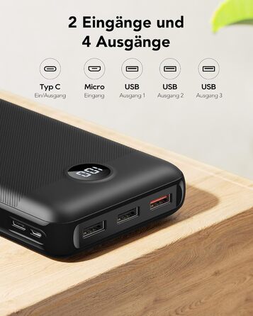 Powerbank VEGER USB C з 4 виходами і 2 входами,  27000mAh, 20W PD