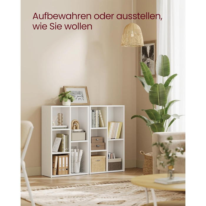 Книжкова шафа VASAGLE, книжкова полиця, з 5 відділеннями, офісна полиця, кубічна полиця, окремостояча полиця, для вітальні, спальні, офісу, дитячої кімнати, білий LBC25WT білий 5 відділень (24Г x 50Ш x 80В см)