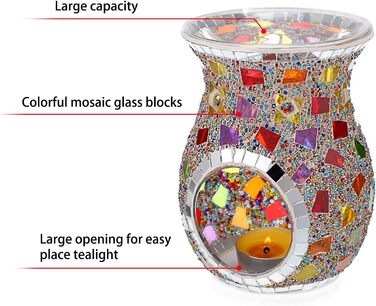 Скляна ароматична лампа з підсвічником Тримач для чаю Ароматична лампа Калабаш Ароматична лампа Ароматичне світло Ароматичний пальник для ароматичної олії та ароматичного воску Мозаїчний візерунок (різнокольоровий)
