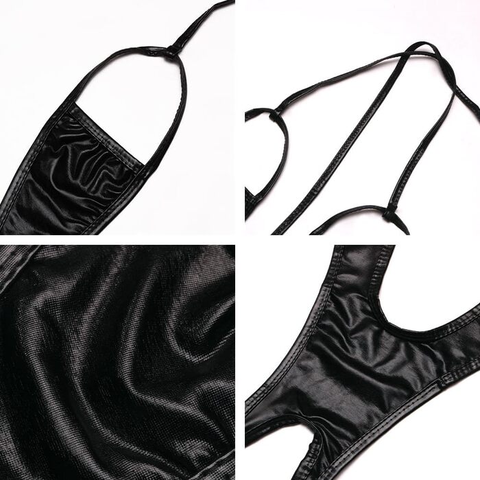 Жіноча сексуальна білизна, нічна сорочка, мокрий плюшевий комбінезон, відкрита білизна з глибоким V-подібним вирізом, без рукавів, з відкритою спинкою, боді-стрічка, чорний, F