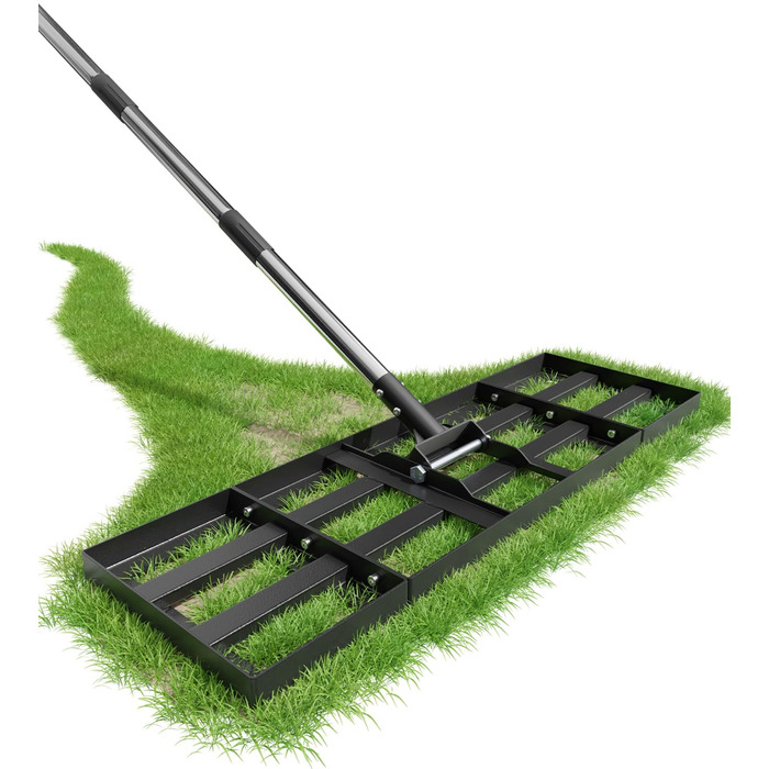 Вирівнювач для газону 75x25 см з регульованою ручкою, граблі-рівняльник з нержавіючою сталевою ручкою 180 см, міцний та енергозберігаючий вирівнювач для саду, подвір'я, гольф-поля, легке вирівнювання піску та ґрунту 75 x 25 см