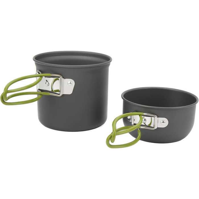 Набір для приготування їжі на кемпінгу, портативний набір посуду для кемпінгу з високоефективною плитою потужністю 3000 Вт, каструлі з харчового алюмінію для походів, піших прогулянок та приготування їжі на свіжому повітрі, зелена ручка