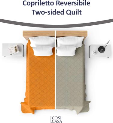 Покривало для французького ліжка, весна/літо, легке стьобане покривало для французького ліжка, двоколірне та двостороннє, легке, елегантне, помаранчеве/сіро-коричневе