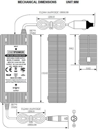 Автомобільний зарядний пристрій Enerpower DC-DC 12V-24V Li-Ion до 14.4V 4A XLR-3 для 12V LiFePo4, AGM акумуляторів для автофургонів, човнів, вантажівок тощо (Crocodile)