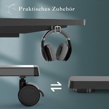 Каркас столу JUMMICO з регульованою висотою, USB-портом та кабельним лотком, електрично регульований каркас столу з колесами, стіл для роботи стоячи (чорний)