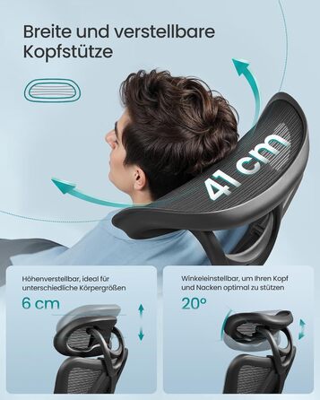 Ергономічне офісне крісло SONGMICS OBN063B01, навантаження до 150 кг, сітка, чорний