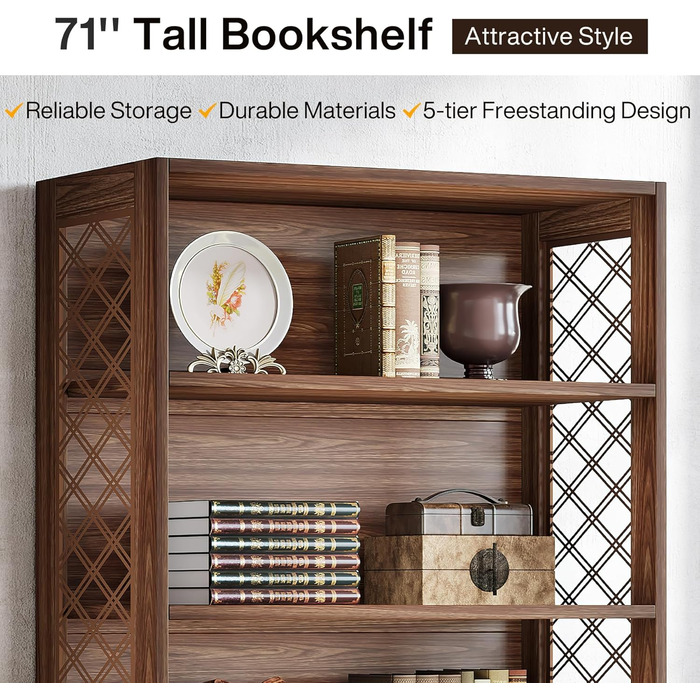Книжкова полиця Tribesigns, вінтажна окремостояча полиця заввишки 180 см, 6-ярусна дерев&39яна книжкова полиця з відкритими полицями, для вітальні, домашнього офісу, промисловий дизайн, вінтажно-коричневий колір