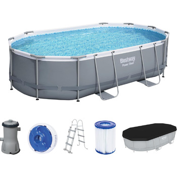 Басейн Bestway Power Steel Frame Pool Complete with Filter Pump 488 x 305 x 107 см, сірий, овальний