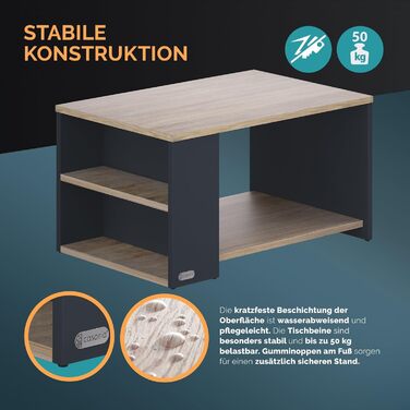 Журнальний столик Casaria з місцем для зберігання, сіре дерево, 2 відділення, 90x60x50 см, стійкий до подряпин, вантажопідйомність 50 кг, прямокутний, приставний столик із місцем для зберігання, журнальний столик для дивана у вітальні, дерев&39яно-сірий