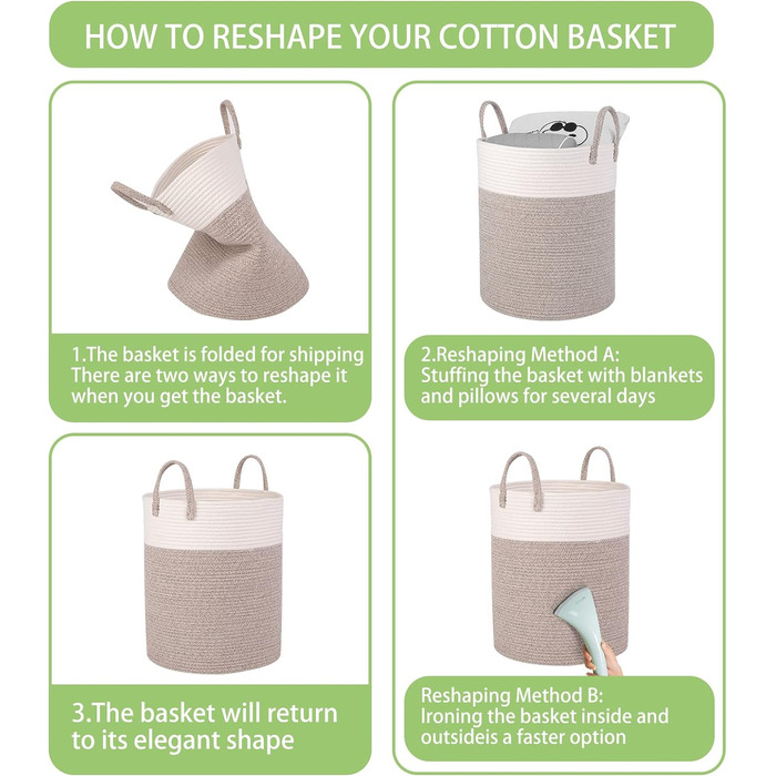 Тканий бавовняний кошик для білизни, 53L Кошик для білизни з ручкою, кошик для білизни для зберігання іграшок, кошик для білизни д