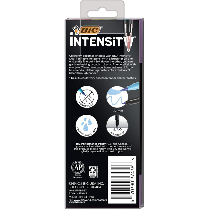 Подвійні фломастери BIC Intensity, упаковка з 6 шт. , різноманітні пастельні фломастери для розмальовок і наборів для активності дорослих