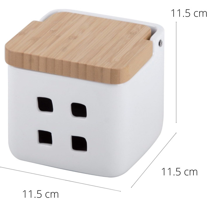 Банка для часнику - Керамічна з бамбуковою кришкою - Зберігання часнику з вентиляційними отворами для оптимального збереження - Часниковий горщик 11,5 x 11,5 x 11,5 см (Білий) Банка для часнику Білий