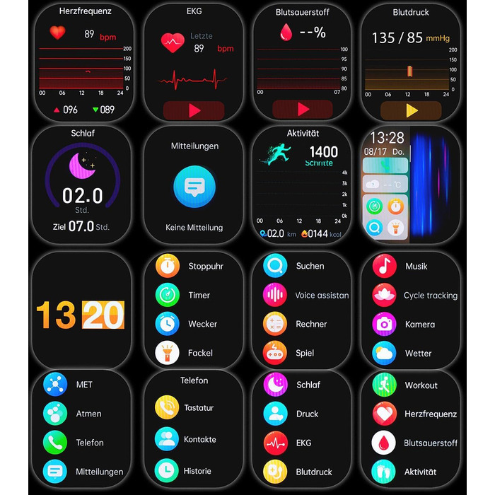 Фітнес-трекер Newgen Medicals Розумний фітнес-годинник з ЕКГ, відображенням серцевого ритму та артеріального тиску (годинник з ЕКГ, розумний годинник з вимірюванням ЕКГ, сумісний з Apple Watch)