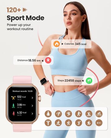 Жіночий смарт-годинник Sanorum з акумулятором 1000 мАг, фітнес-годинник AMOLED 1,85 дюйма з функцією телефону/водонепроникність 5 атм/120 спортивних режимів/пульс/SpO2/кров&39яний тиск, смарт-годинник для Android та iOS, рожеве золото