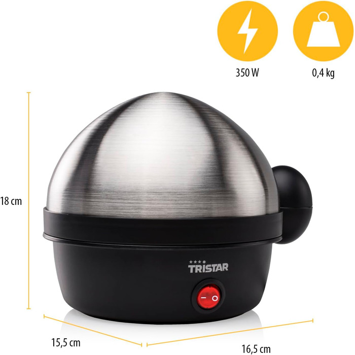 Яйцеварка Tristar EK-3076 - на 7 яєць, чорна нержавіюча сталь