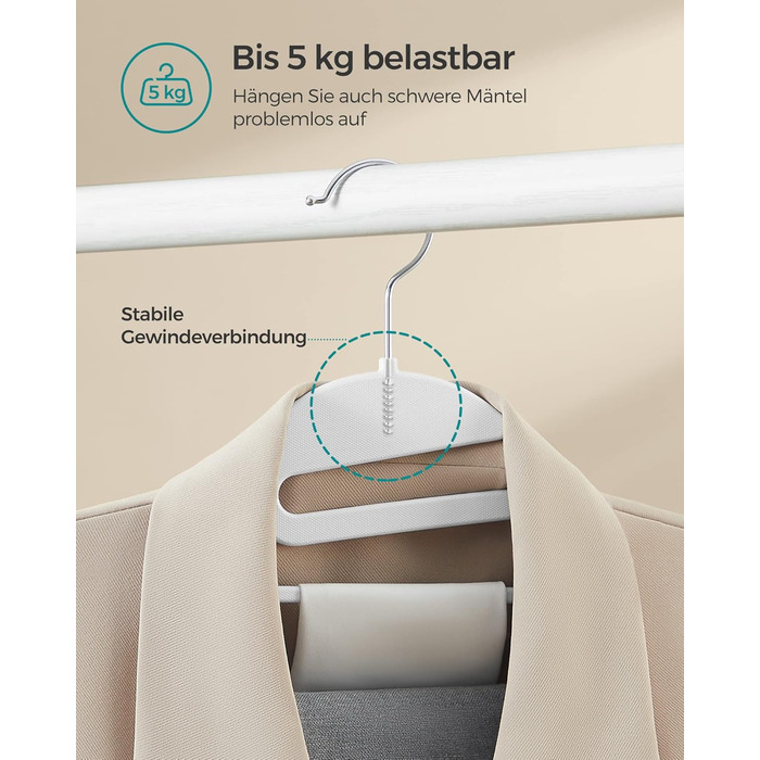 Набір з 50 пластикових вішалок для одягу, U-подібний отвір, компактні, товщина 0,5 см, ширина 41,5 см, гачок, що обертається на 360, білий, CRP041W05 Білий 50 шт.