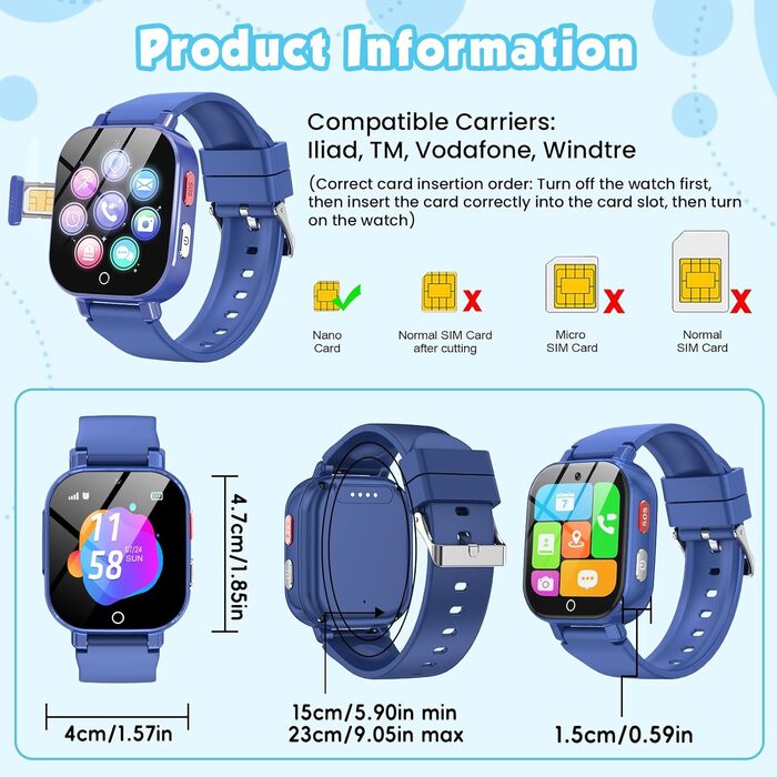 Розумний годинник 4G для дітей з GPS, дитячий годинник з телефоном, відеодзвінками та голосовим чатом, Wi-Fi, SOS, крокомір, будильник, ігри, дитячий подарунковий наручний годинник для дівчаток та хлопчиків віком від 4 років, синій