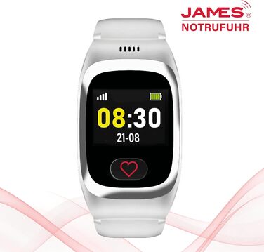 Годинник James B8 для екстрених випадків та безпеки для людей похилого віку GPS, виявлення падіння, кнопка SOS, монітор серцевого ритму, функції для здоров&39я, сімейний додаток, гучний будильник чорний/білий вкл. SIM-картку та 2 місяці безкоштовного тари
