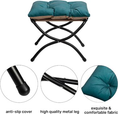 Крісло HollyHOME з підставкою для ніг, крісло з відкидною спинкою та підставкою для ніг, крісло для вітальні, крісло-реклайнер, крісло для спальні, крісло для читання, крісло для відпочинку, крісло, синьо-зелене з підставкою для ніг