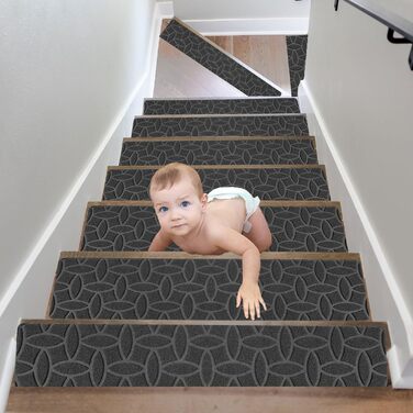 Килимки для сходів 76x20 см, самоклеючі протиковзкі килимки для сходів для використання в приміщенні, можна прати в пральній машині, 100 поліестер, основа TPE, захисний килимок для сходів для дітей та собак (розмір), 15 шт.