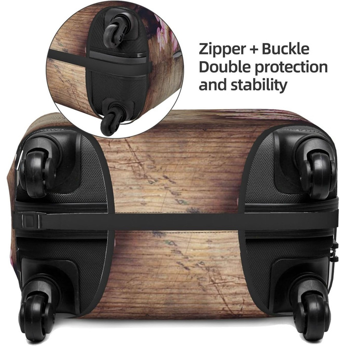 Чохол для валізи Квітучий пірїнок з принтом на деревяній текстурі, еластичний захист від подряпин та пилу, чорний, розмір 85 см