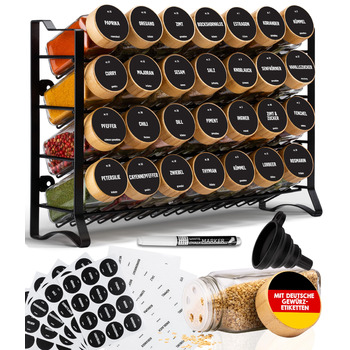 Підставка для спецій Deco haus, настінна та настінна З 28 БАНКАМИ ДЛЯ СПЕЦІЙ ТА ЕТИКЕТКАМИ - Органайзер для спецій - Органайзер для підставки для спецій - Підставка для спецій, підвісні підставки для спецій - Шафа для підставки для спецій, чорне сховище д