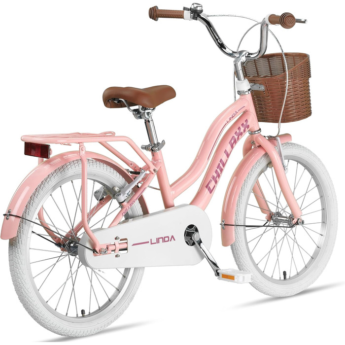 Дитячий міський велосипед Chillaxx Bike Linda Premium 20 дюймів - Велосипед для дівчаток, хлопчиків, голландський велосипед, міський велосипед, дитячий велосипед, підходить для 6, 7, 8, 9, 10, 11 років, рожевий