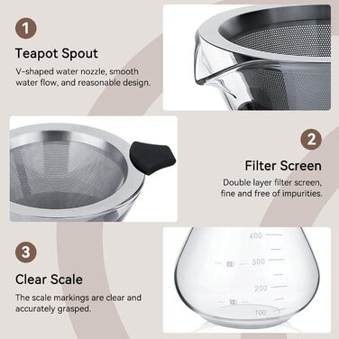 Крапельниця для кавоварки 400 мл, перелийте кавоварку, залийте кавоварку, ручний фільтр для кави з нержавіючої сталі зі скла з постійним фільтром