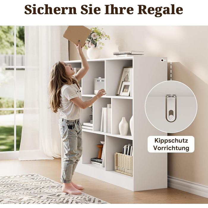 Книжкова полиця, окремостояча полиця з 3 рівнями та 10 полицями, книжкова шафа, 29,3 x 110 x 84 см, кубічна полиця для вітальні, офісу, спальні, кабінету (1, білий) Білий 1